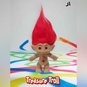 ACE NOVELTY Vintage Treasure Troll Doll with Red Hair and Red Star Gem on Belly